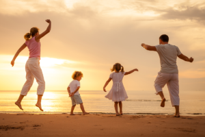 Family on Beach at Sunset